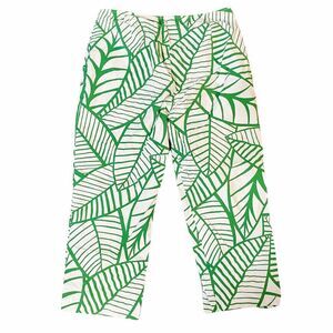 J Mclaughlin Pants Size 6 Women's Green & White Leaf Floral Cropped Cotton Prepp